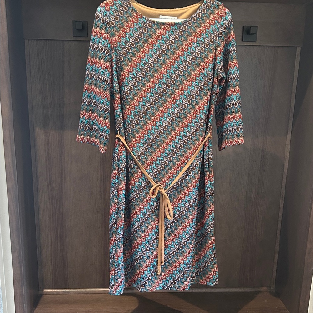 Coldwater Creek Black and Brown Patterned Long Sleeve Dress